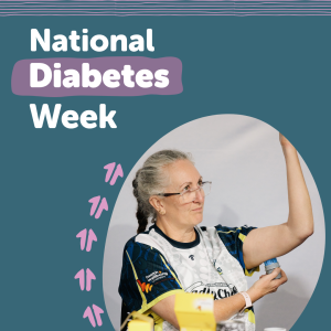 National Diabetes Week and woman lifting her arm.