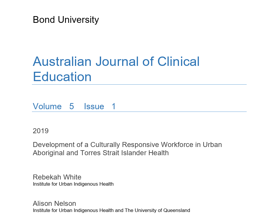 Development of a Culturally Responsive Workforce in Urban Aboriginal and Torres Strait Islander Health