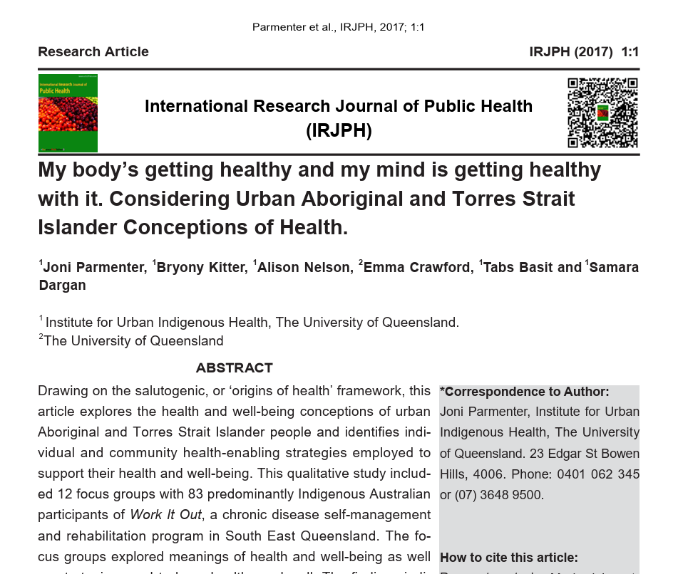 My body’s getting healthy and my mind is getting healthy with it. Considering Urban Aboriginal and Torres Strait Islander Conceptions of Health.