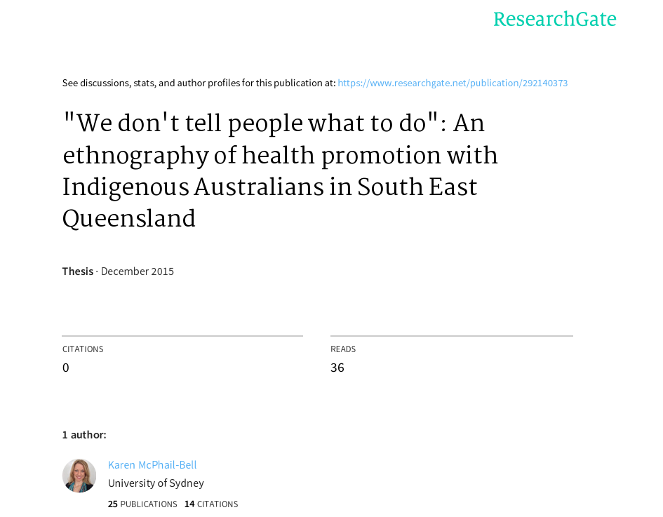 “We don’t tell people what to do”: An ethnography of health promotion with Indigenous Australians in South East Queensland